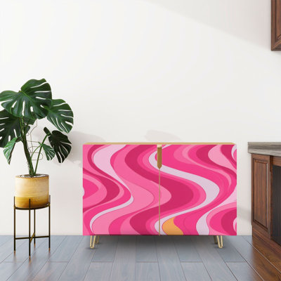 Sideboard Buffet Cabinet with Storage Pink psychedelic Retro 70s 90s 00s style Groovy waves with 2 Doors for Living Room and Kitchen by Dakota Fields