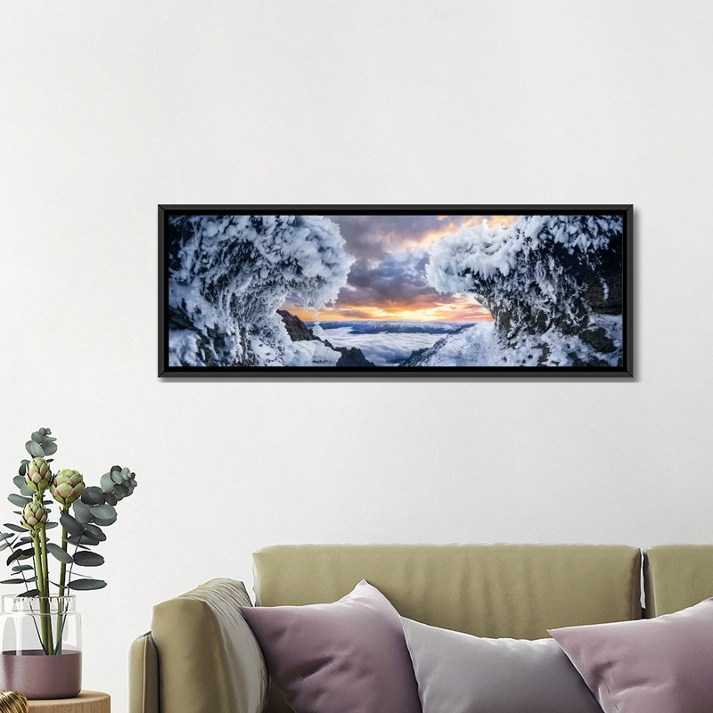 " Where The Waves Collide " by Adrian Borda, 12" H x 36" W x 1.5" D, Black Framed Canvas