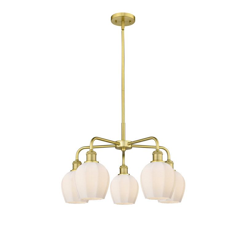 Lustre suspendu 5 lumières 24 po Krumholz, Blanc mat, Or satiné