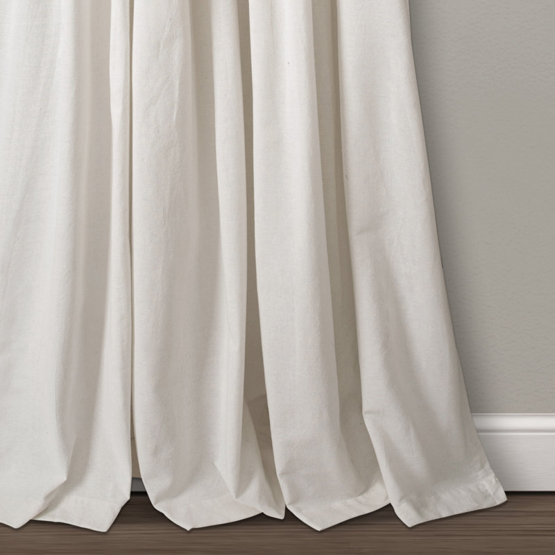 Linen Off-White Pleated Light-Filtering Curtain Panel with Buttons