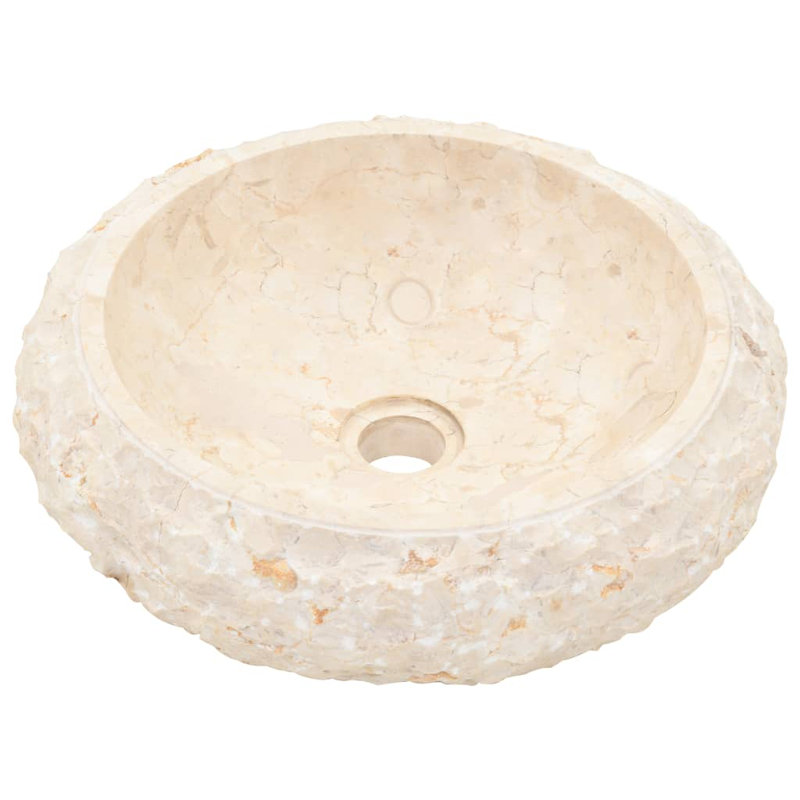 vidaXL Bathroom Basin, Vessel Sink, Handmade, Naturally Varied Shape and Color Tone, Cream