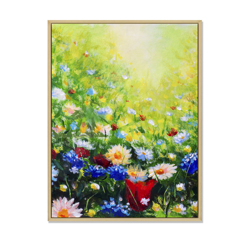 Blooming Flowers Nature Field - Peinture, H 12 po x l 8 po x P 1 po, Toile naturelle avec cadre flottant
