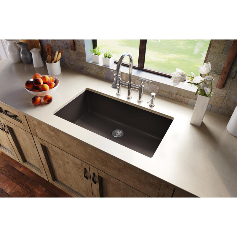 Quartz Luxe 36" L x 19" W Undermount Kitchen Sink with Perfect Drain, Chestnut