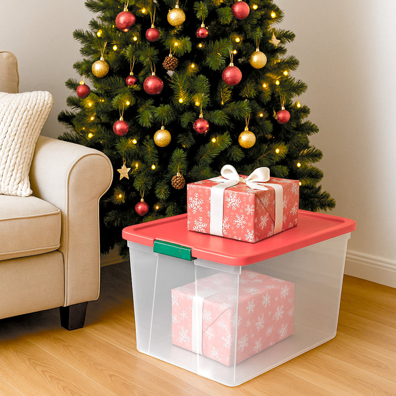 Homz Holiday Seasonal Decor Plastic Storage Bin with Latching Lid, 2