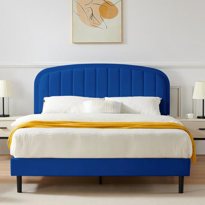 Blue King Size Platform Bed Frame With Rounded Corners