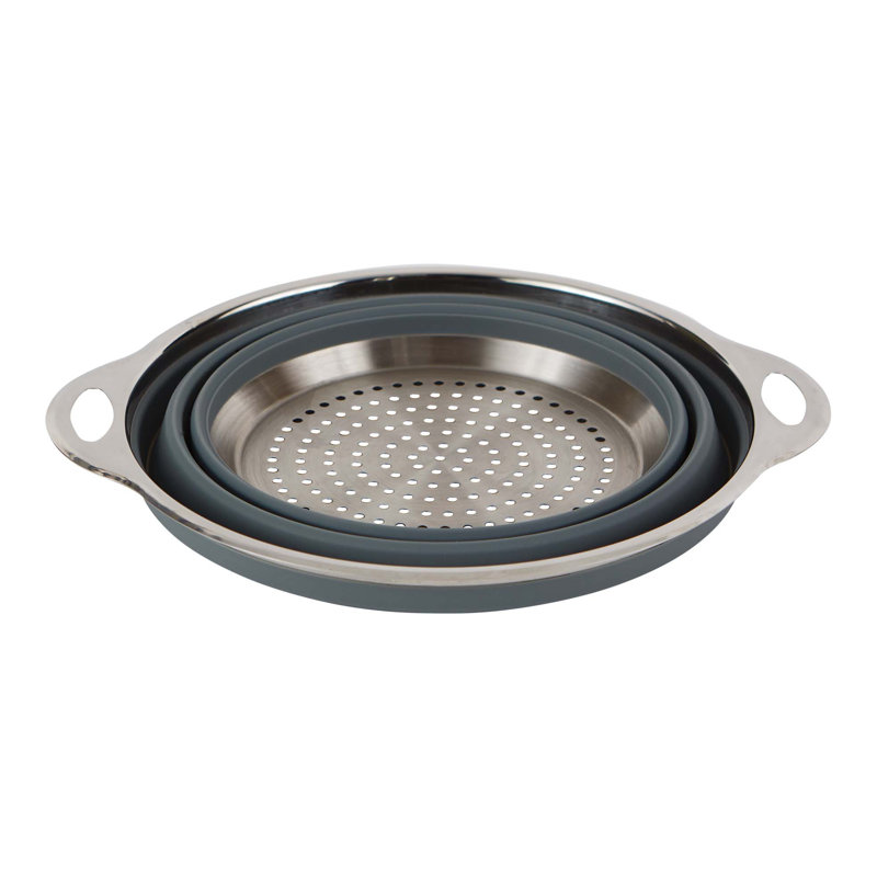 Gray Silicone and Stainless Steel Collapsible Colander, 9.5-inch