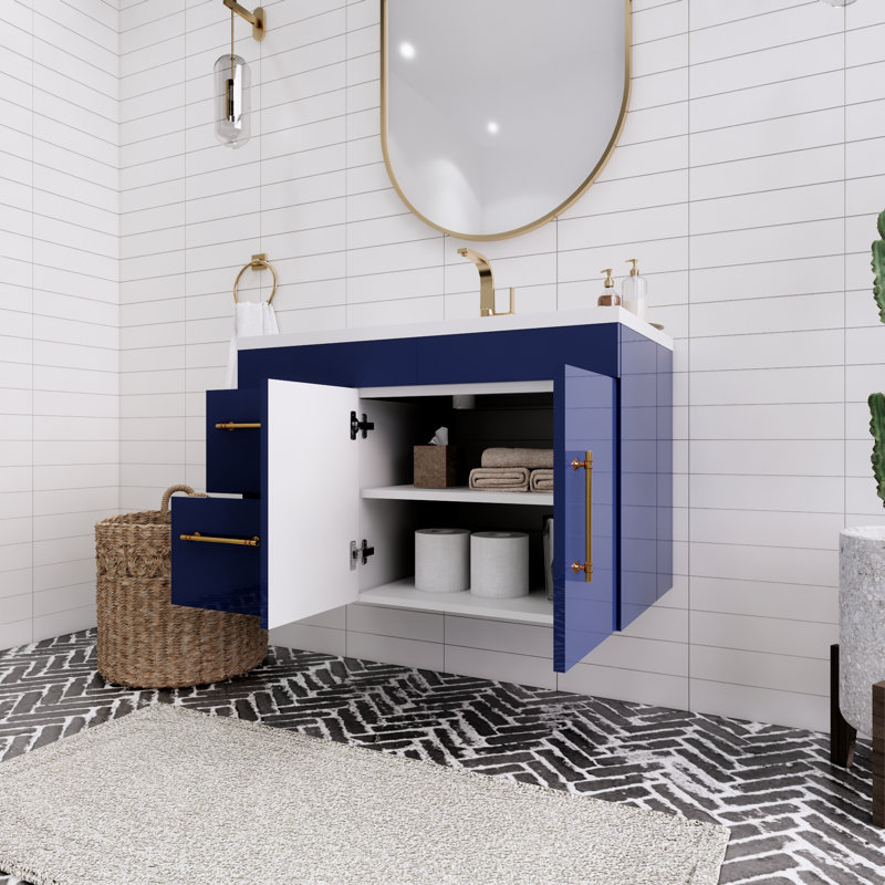 Spring 36'' Single Bathroom Vanity with Acrylic Top, Night Blue