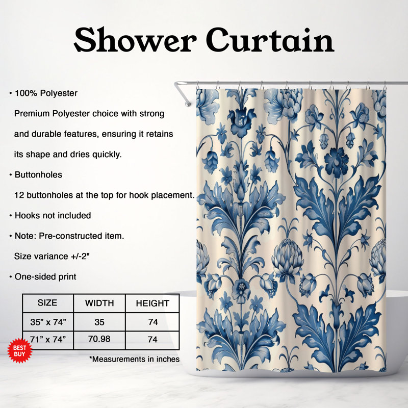 Traditional Designs - Rideau de douche standard 1 pièce, H 74 po x l 71 po