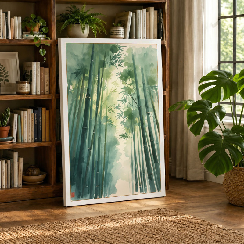 Bamboo Canopy Light Japandi - Wrapped Canvas, 18x12 - 45.7 x 30.5 cm, Cream Border