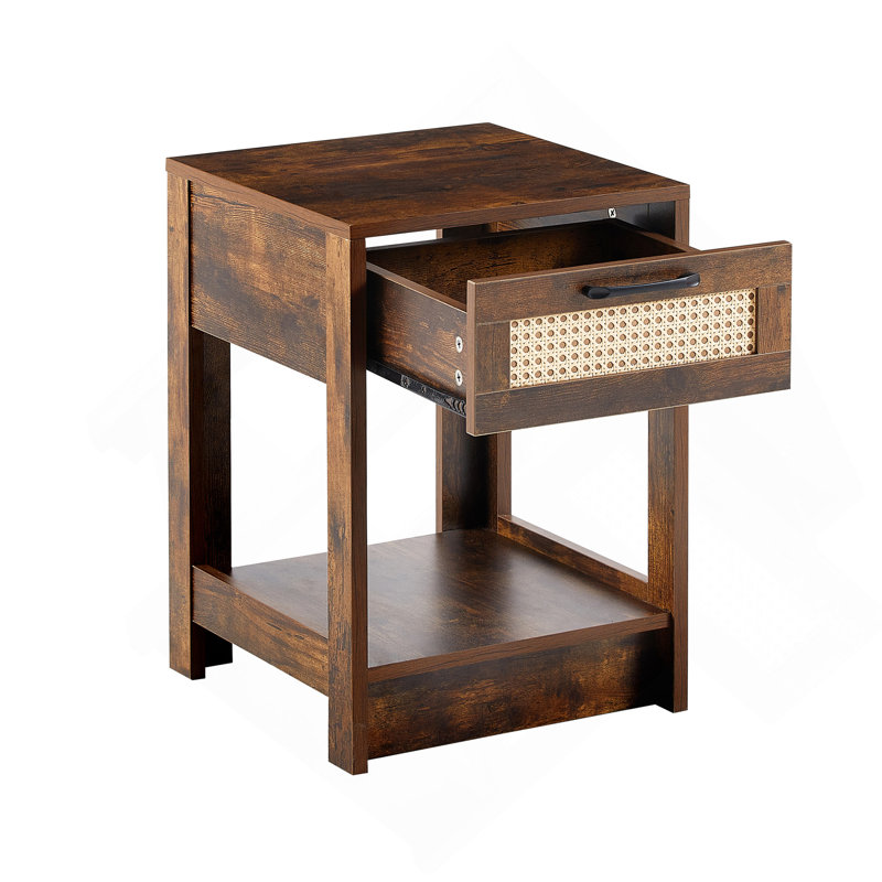 Table de bout en rotin 15,75 "avec tiroir, table de chevet moderne, table d'appoint pour le salon, chambre à coucher, brun rustique