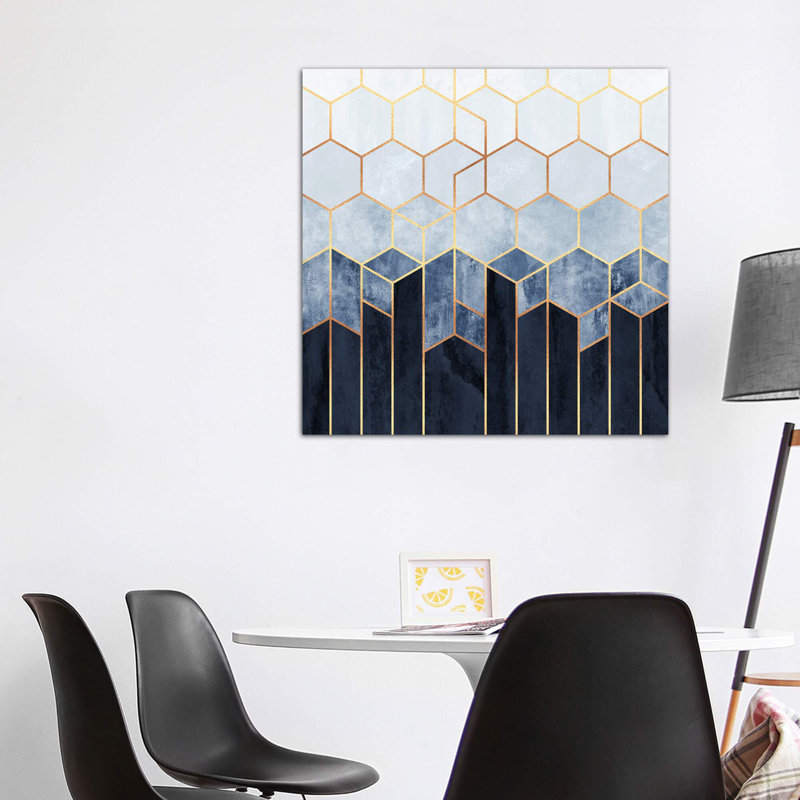« doux blue hexagones » par elisabeth fredriksson-print, Toile tendue, H 48 po x l 48 po x P 1,5 po