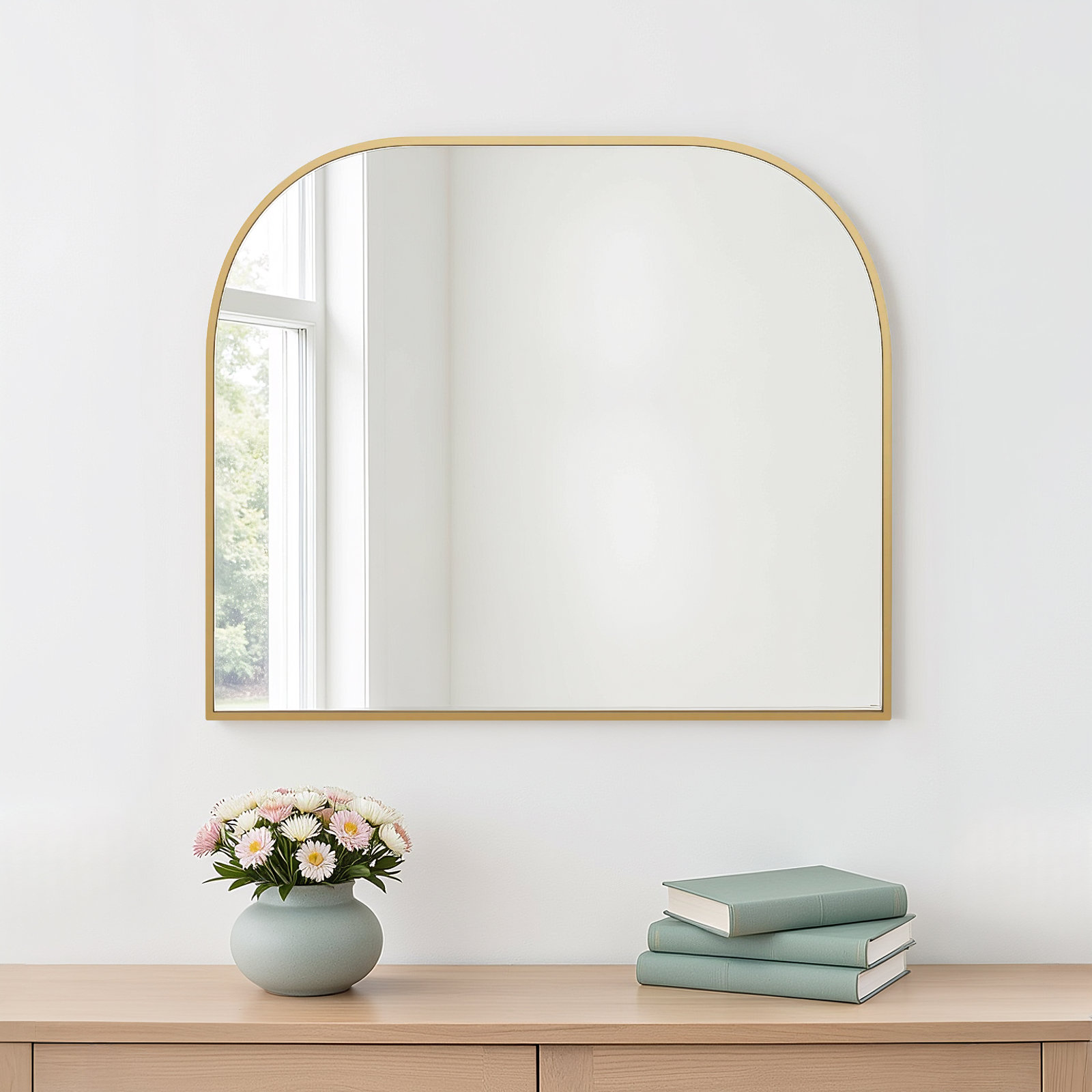 Sabine Metal Wide Arch Wall Mirror, Brass, 34" x 40"