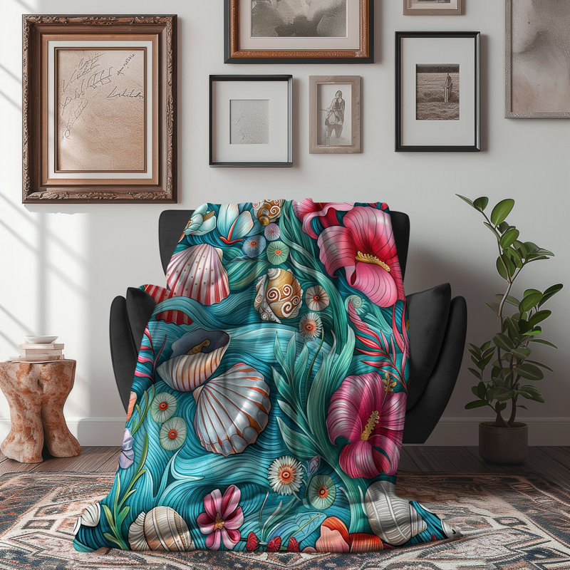 Seafaring Florals - 1 Pièce Sherpa Premium - Reproduction d'art luxueuse, Grand lit