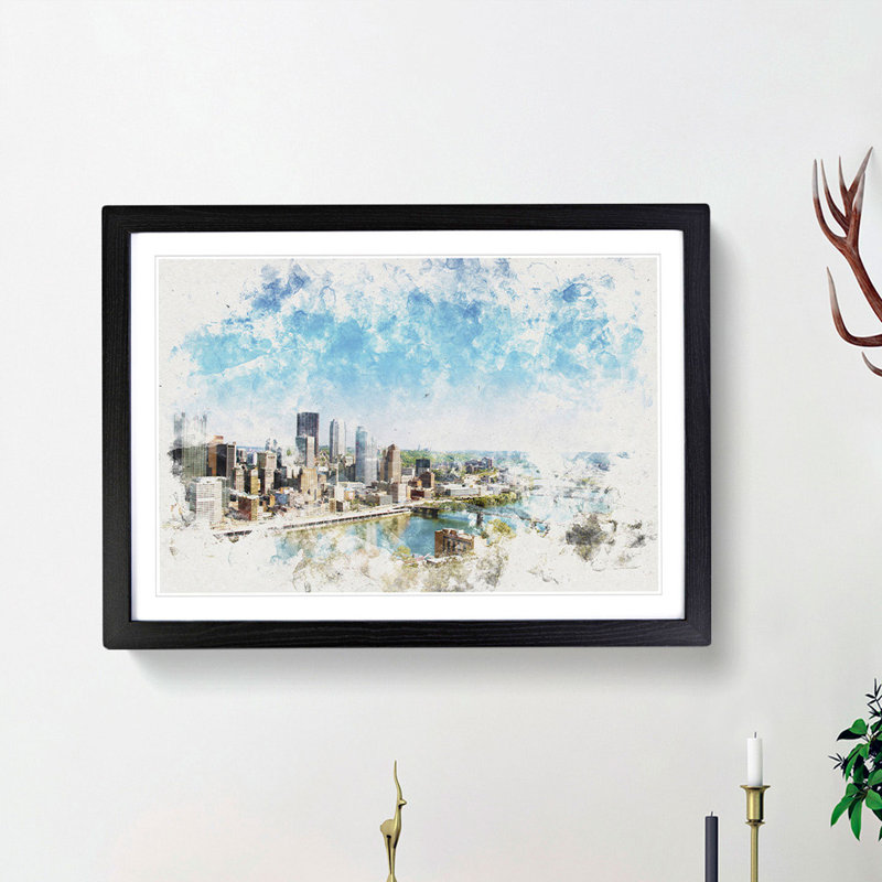 Skyline of Pittsburgh Pennsylvania - Picture Frame Painting Print, Black Framed, 24cm H x 33cm W x 2cm D