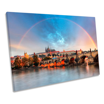 Prague Cityscape Rainbow - Wrapped Canvas Print