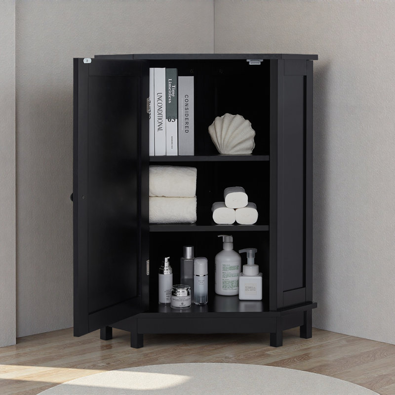 Armoire de salle de bain d'angle avec tablette réglable, Noir