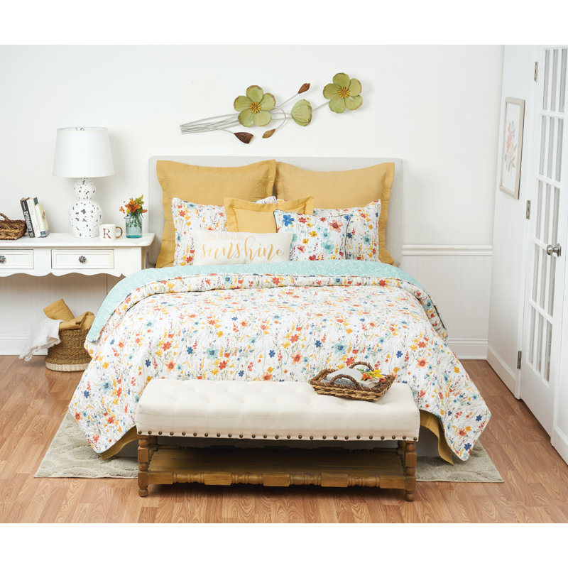 Ensemble de courtepointe en percale de coton Sheila, Courtepointe pour lit simple + 1 taie décorative 