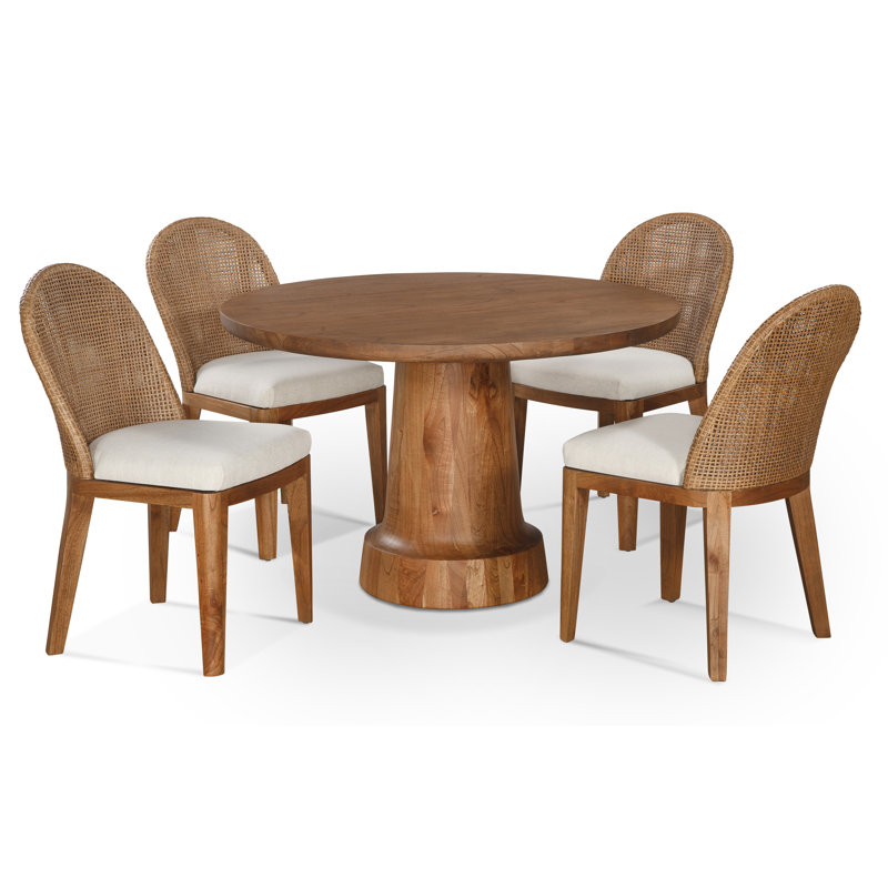 Lempa Round Solid Wood Dining Table, Aged Barrel