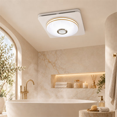13.8" W White Iron Bathroom Exhaust Fan with LED, Bluetooth Speaker & RGB