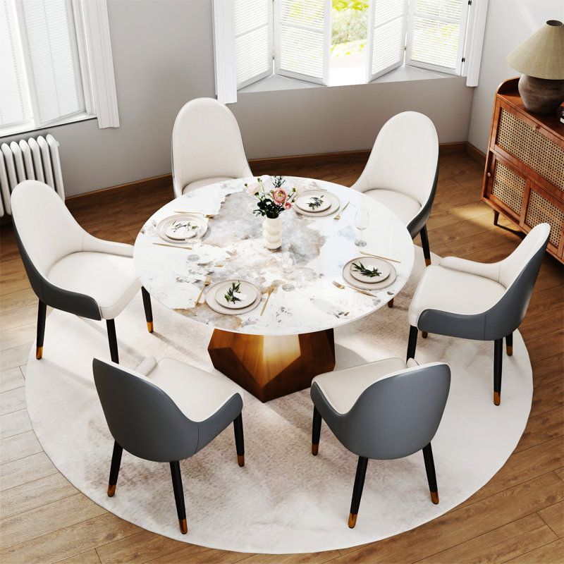 Table de salle à manger de 53 po en marbre avec base en métal