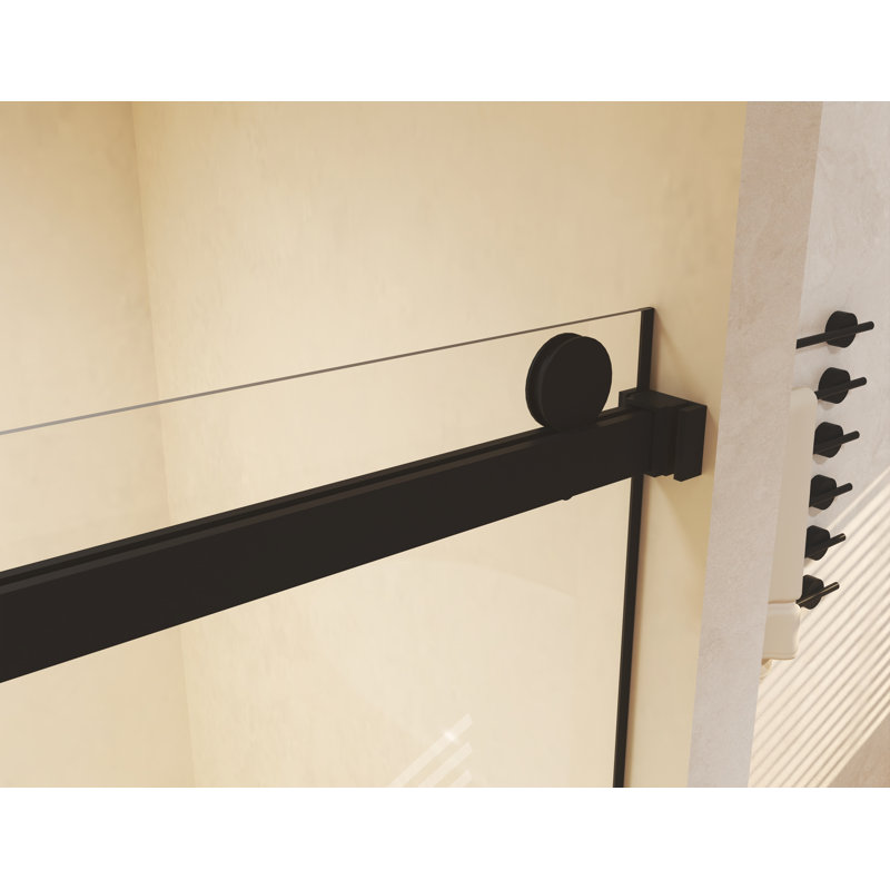 Frameless Double Sliding  Shower Door 56-60 "W X 74" H, 5/16 "(8Mm) Tempered Glass, Explosion Proof Film, Stainless Steel Handle, Square Tube Track, Matte Black