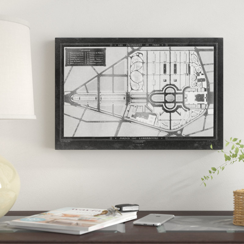 « french jardin blueprints ii », impression sur toile, H 40 po x l 60 po x P 1,5 po, Toile tendue, Pas de tapis