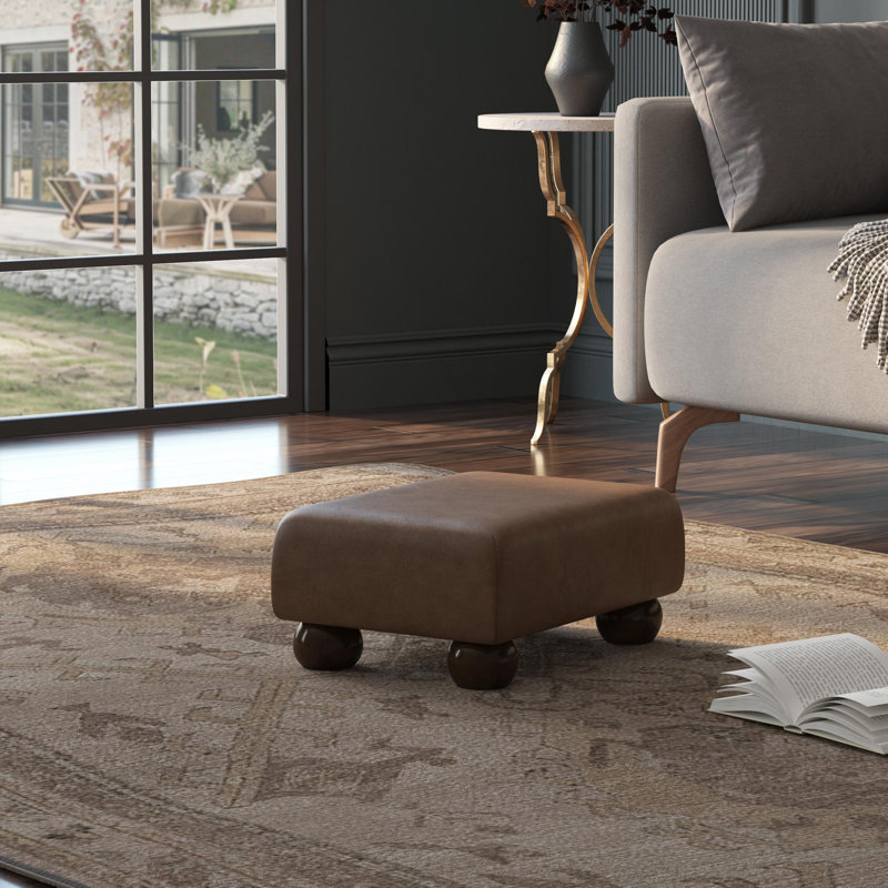 Collado Wood Bun Feet, Mahogany, Italian Leather, Tan Beige