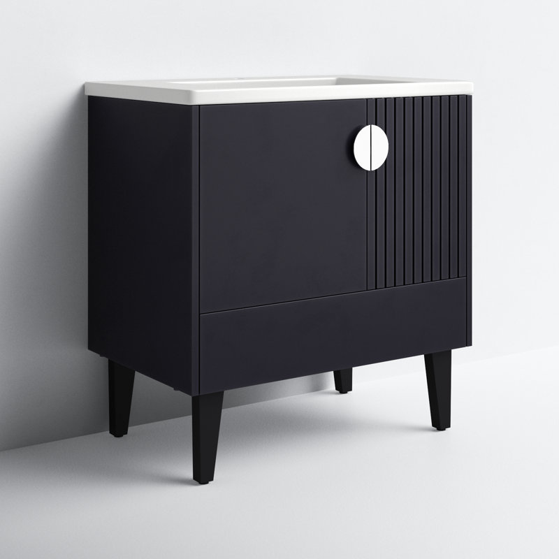 Ensemble de meuble-lavabo simple 30 po Saimah, Chrome poli, Noir