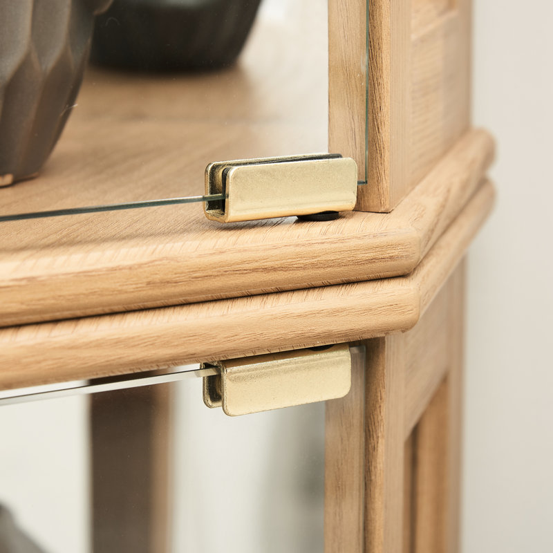 Oak Curio Showcase - Exquisite Design With Toppling And Illumination Corner Storage Unit Lighted In Stylish Adjustable Shelves