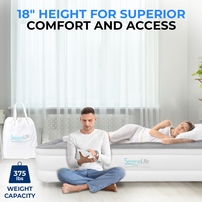 18'' Gray Twin Raised Air Mattress with Built-in Pump