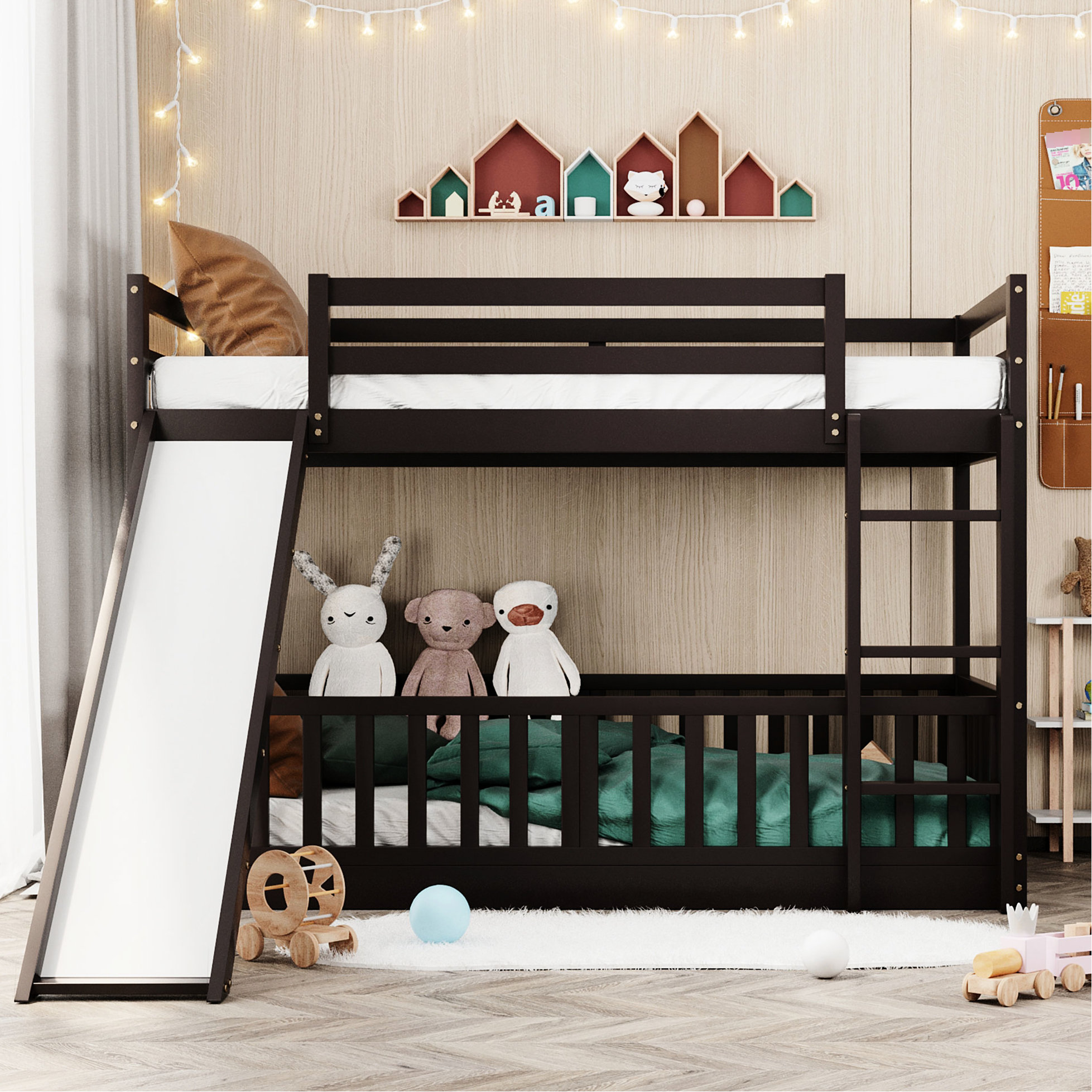 Harriet Bee Twin Over Bunk Bed With Slide - Versatile Bedroom Furniture ...