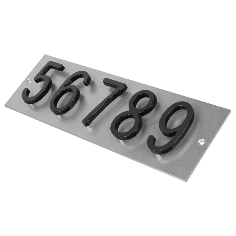 Plaque d'adresse horizontale AMGO, Noir, noir, noir, noir, Argent argent, Oui