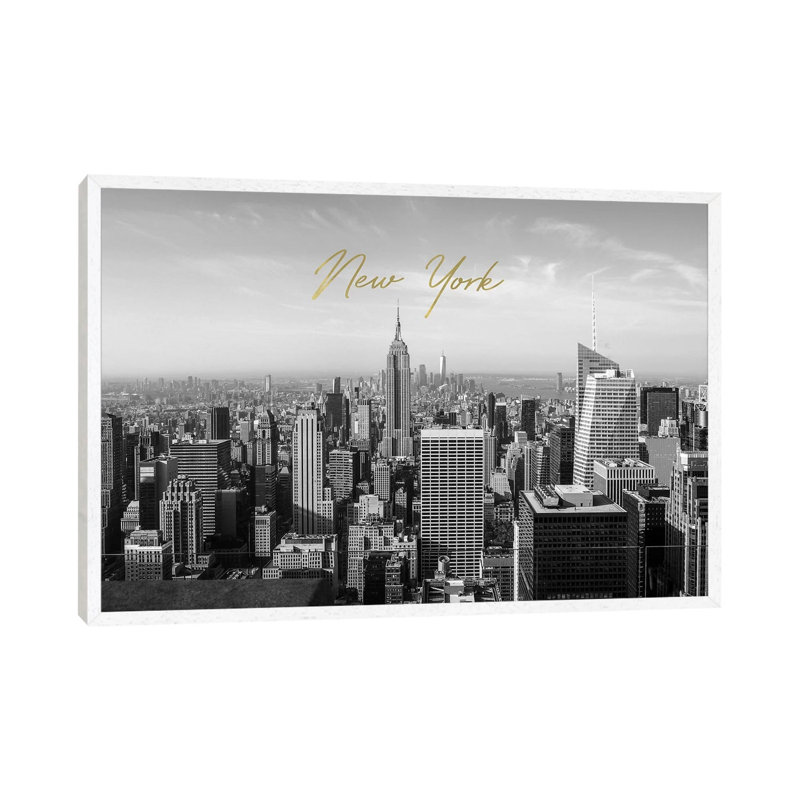 New York In Black And White - Print on Canvas, White Framed, 45.72cm H x 66.04cm W x 3.81cm D