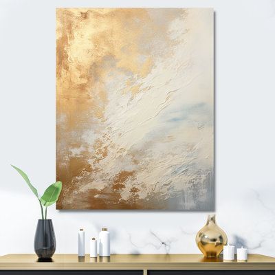 Tempête océanique beige et or bleu sur toile
