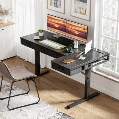 Electric Standing Desk With 4 Under-desk Drawers, Height-adjustable Desk With Built-in Power Outlets,standing Desk With Reversible Structure,home Office Desk With Hidden Desk-mounted Cable Management Tray