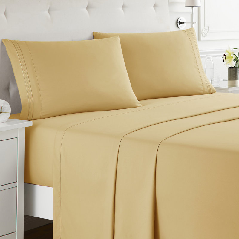  Ensemble de draps double brossé de luxe pour hôtel avec draps et taies d'oreiller très doux, Or chameau, Double