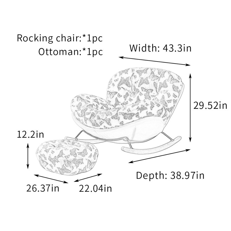 Chaise berçante simple imprimée avec siège large Home, Vert/blanc