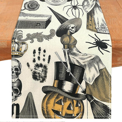 Chemin de table d'Halloween, chemin de table rétro, décorations d'Halloween rétro | Nappe Spooky, crâne gothique, jour des morts