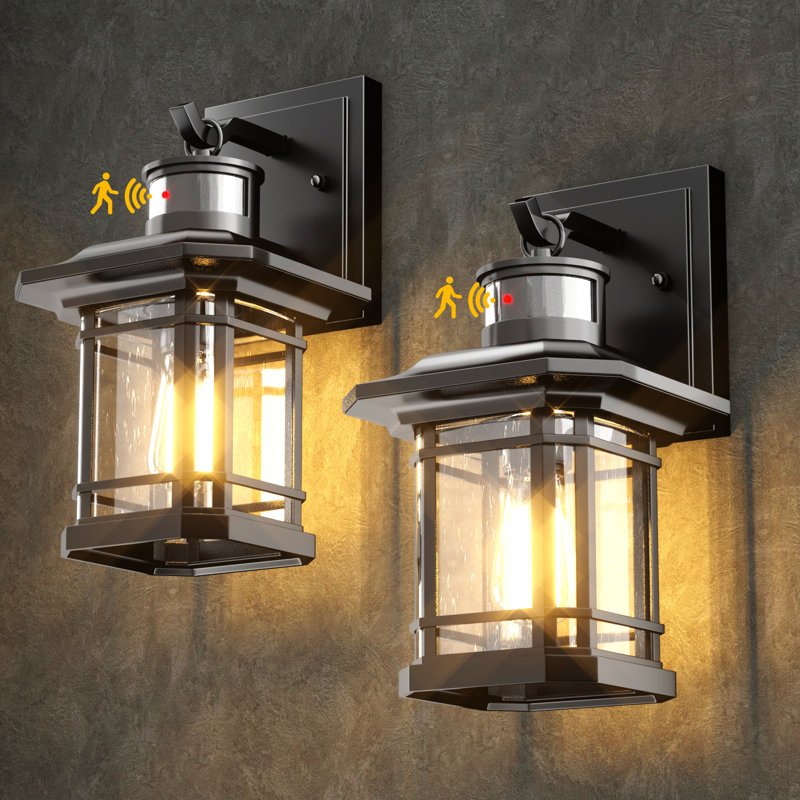 Outdoor Light Fixture With Motion Sensor, Dusk To Dawn Modern Exterior Porch Lights Wall Mount, Anti-Rust 100% Aluminum Outdoor Wall Lantern, Black Farmhouse Outdoor Wall Light For Garage Backyard(Bulb Not Include)