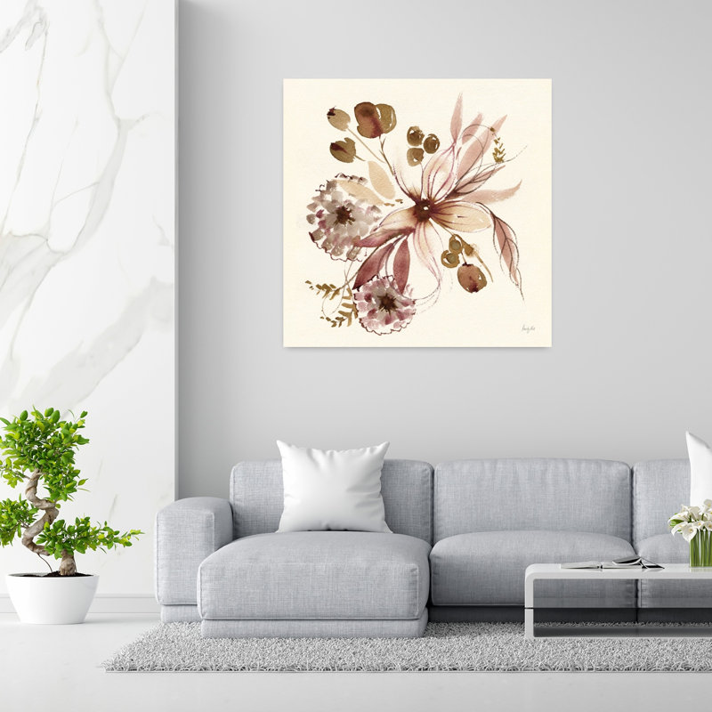 Fleur de sépia, art floral abstrait contemporain, H 48 po x l 48 po