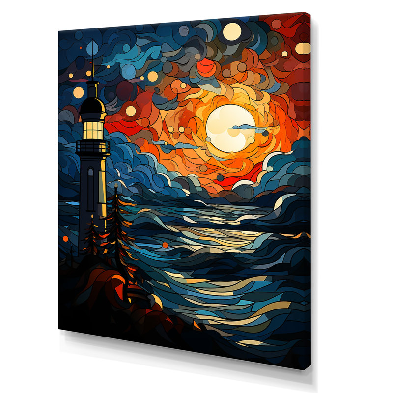 «Coastal Stormy Sunset Lighthouse Breeze III», art mural phares, Toile tendue, H 44 po x l 34 po x P 1,5 po