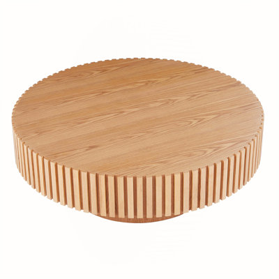 Natural Wood Coffee Table 39.37 MDF coffee table Modern Handcraft Drum Coffee Table  Circle Coffee Table for Living Room,ASH