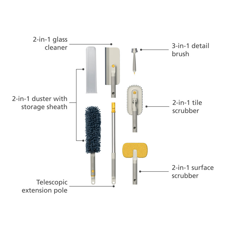 Joseph Joseph CleanTech 6-Piece Deep Cleaning Set with Extension Pole