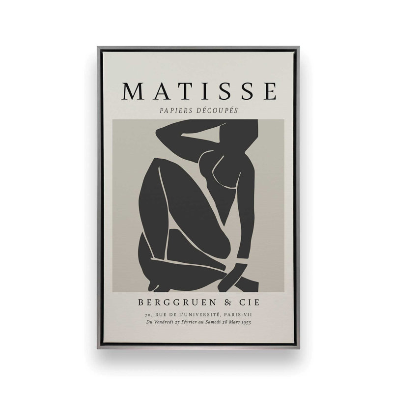 Matisse's Nude III in Black, Polished Chrome Floater Framed, 12.75" H x 8.75" W x 1.75" D