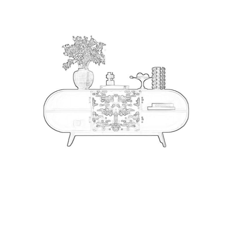 Buffet en noyer avec deux portes et tiroirs, Blanc