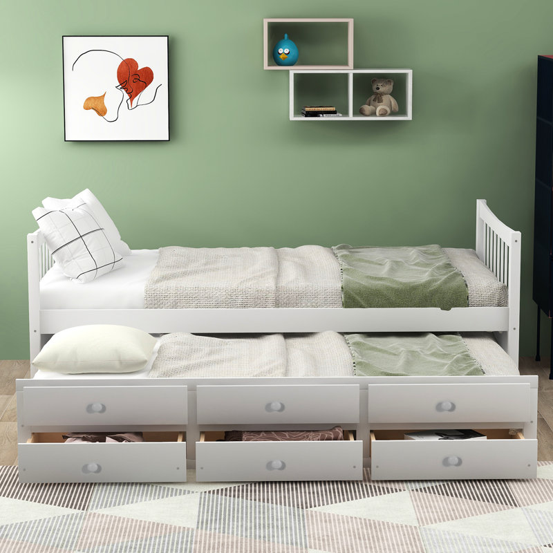 Lit de jour simple polyvalent avec lit gigogne et tiroirs pour la gestion de l'espace - circulation d'air blanc, Blanc