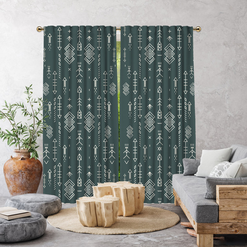 Ethnic Boho  Decor Pattern Lined Blackout Single Panel Curtain, Pine, 52" W x 84" L