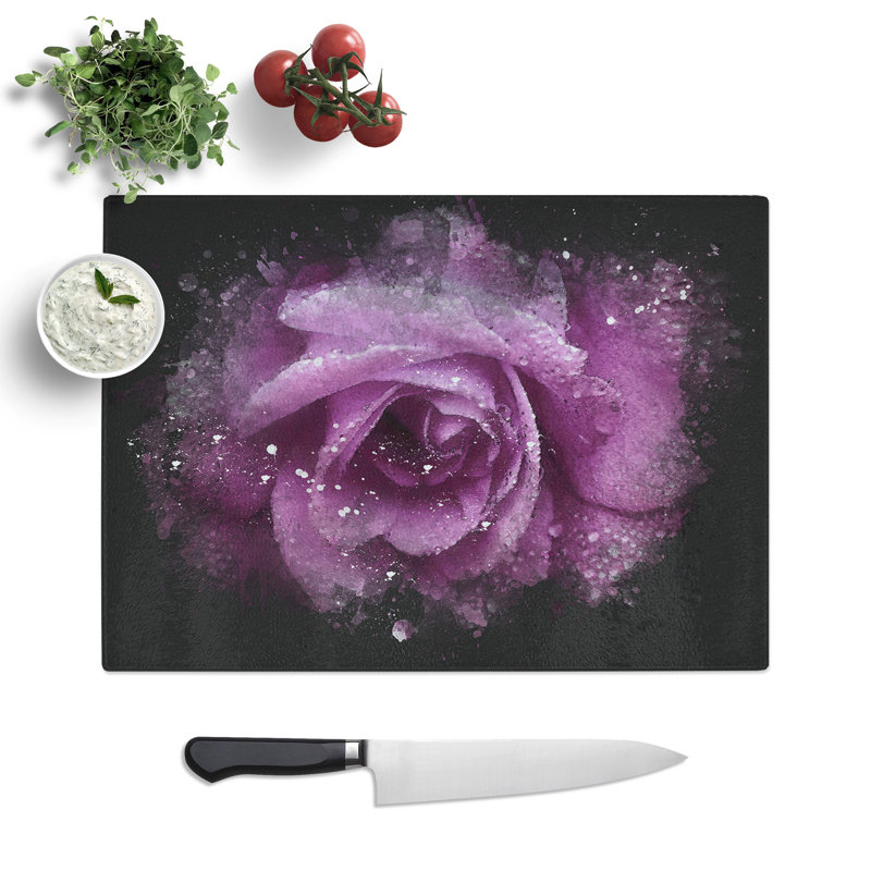Rose Flower Vol.1 Paint Splash Chopping Board, 0.4cm H x 20cm W x 28.5cm L