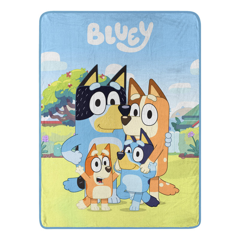 Bluey Family Photo Multicolor Micro Raschel Throw Blanket