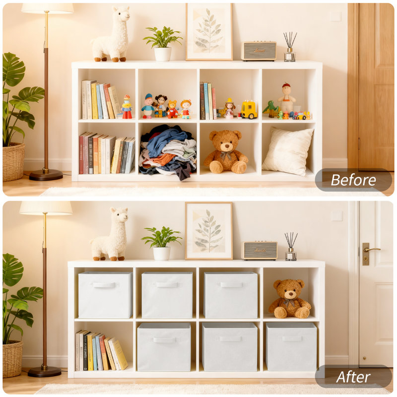 Fabric Cube Collapsible Storage Box, White
